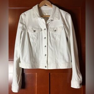 Jessica Simpson White Stretch Knit Denim Jacket Size XL